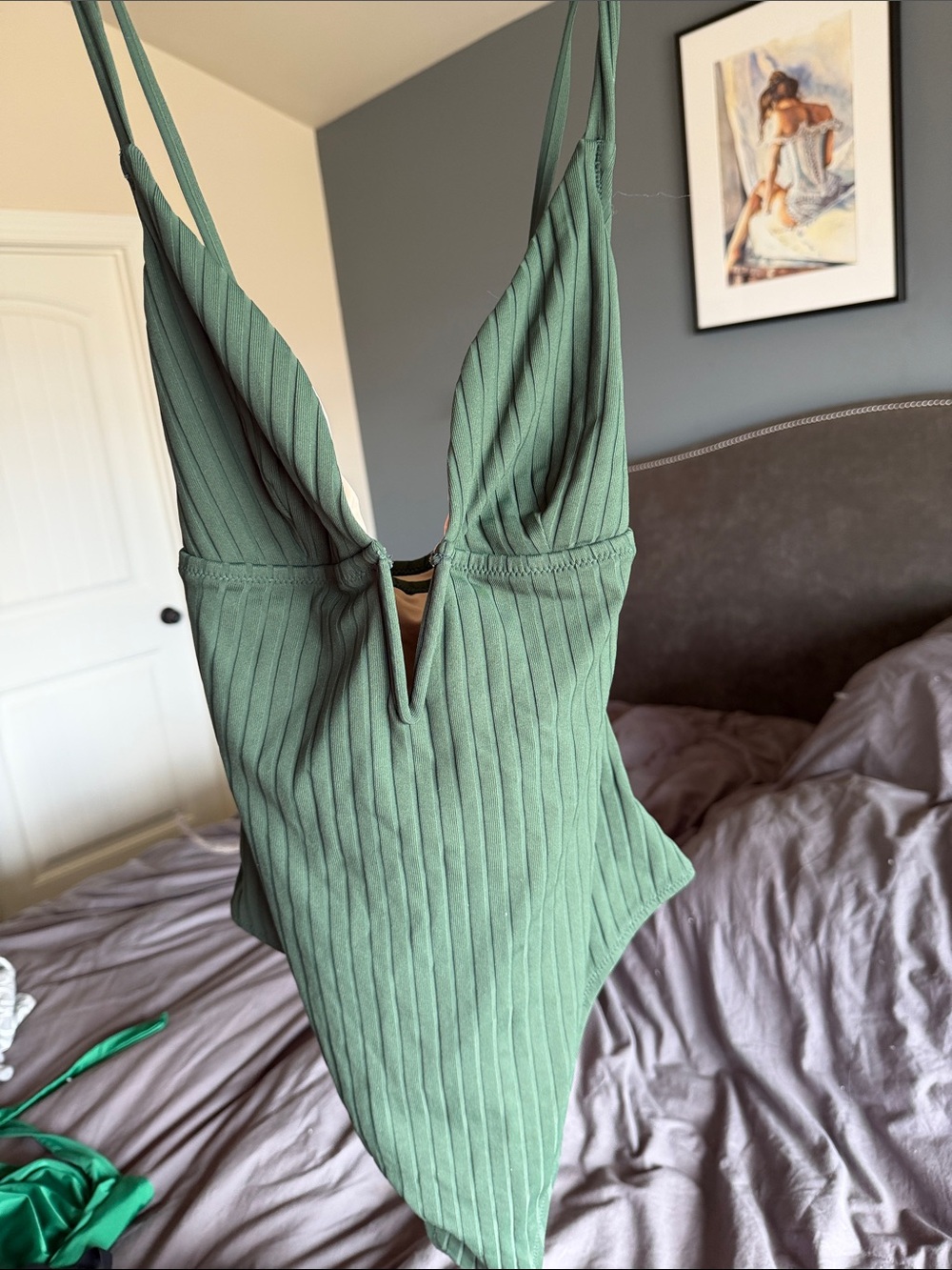 Shade & Shore Ribbed One-Piece Swimsuit in Sage Green